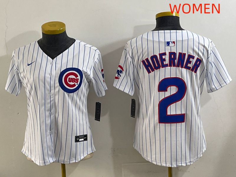 Women 2025 Chicago Cubs #2 Hoerner White Stripe Game Nike MLB Jersey style 5->youth mlb jersey->Youth Jersey
